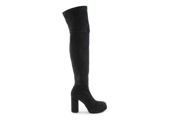 Ducky black thigh-high boots in split leather