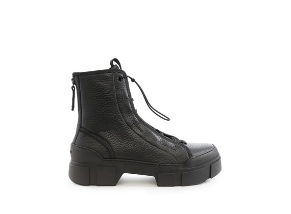 Men's Roccia black leather combat boots with zip - Black