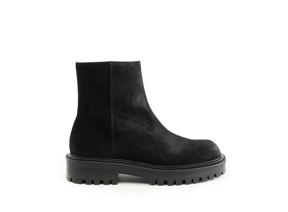 Men's black split leather ankle boots - Black