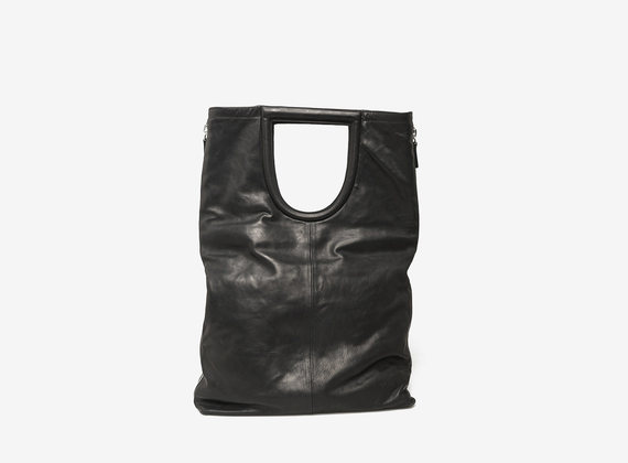 Shopping bag with maxi side zips - Black