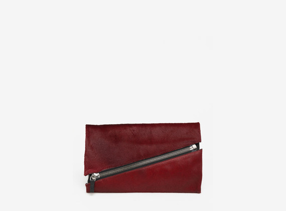 Clutch bag in cavallino con maxi zip - Rosso