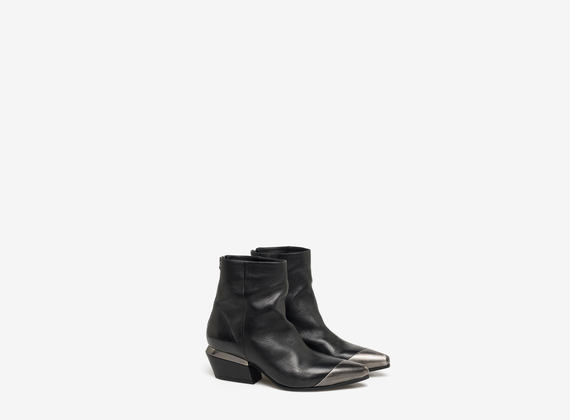 Ankle boot with metal heel ornament and toe-cap - Black