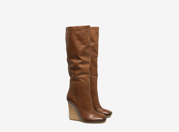 Tube boots - LEATHER BROWN