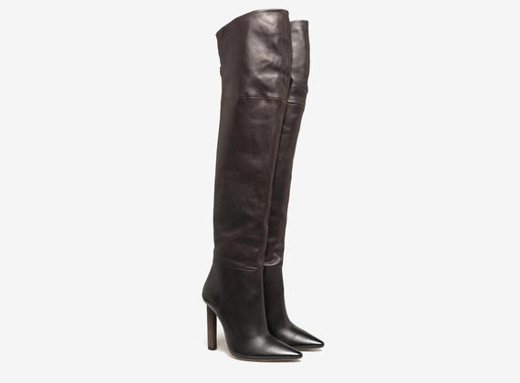 Thigh high boot with back zip - Brown