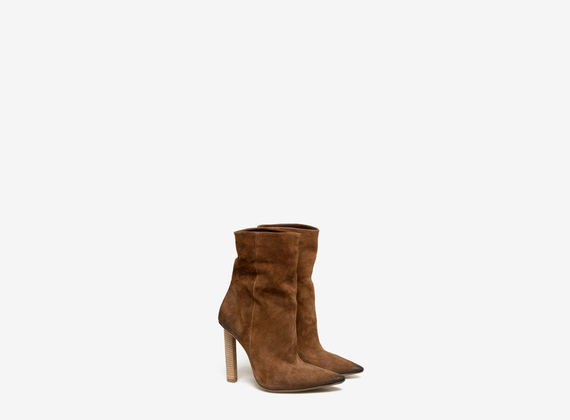 Washed crosta suede tube ankle boots - LEATHER BROWN