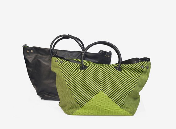 Loom knitted fabric and leather double face handbag - ACID GREEN