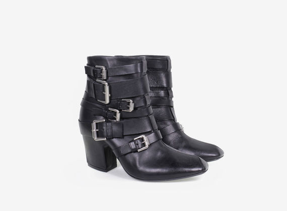 Multi-buckle low ankle boot with internal zip - Black