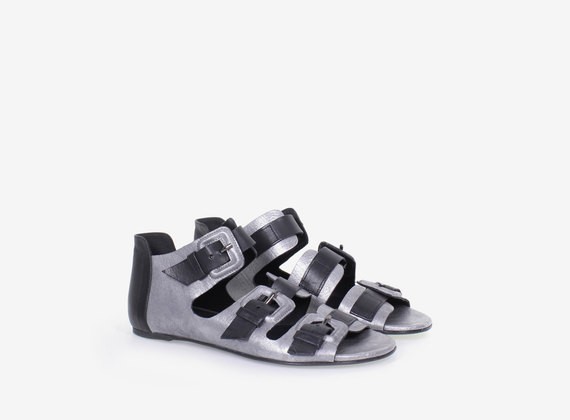 Multi-buckle sandal crafted from laminated leather - LAMINATE SILVER