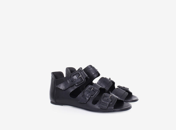 Multi-buckle leather sandal - Black