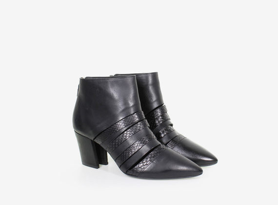 Open ankle boot with python leather straps