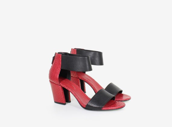 Cowhide and python leather sandal