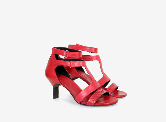 Double strapped sandal with python leather details - Red