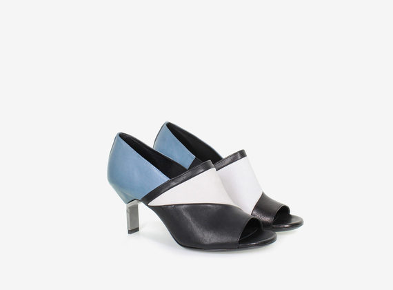Multicolour open toe shoe with steel heel - BLACK / WHITE / PALE BLUE