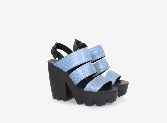 Python leather sandal with strap and maxi rubber lug sole - Light Blue