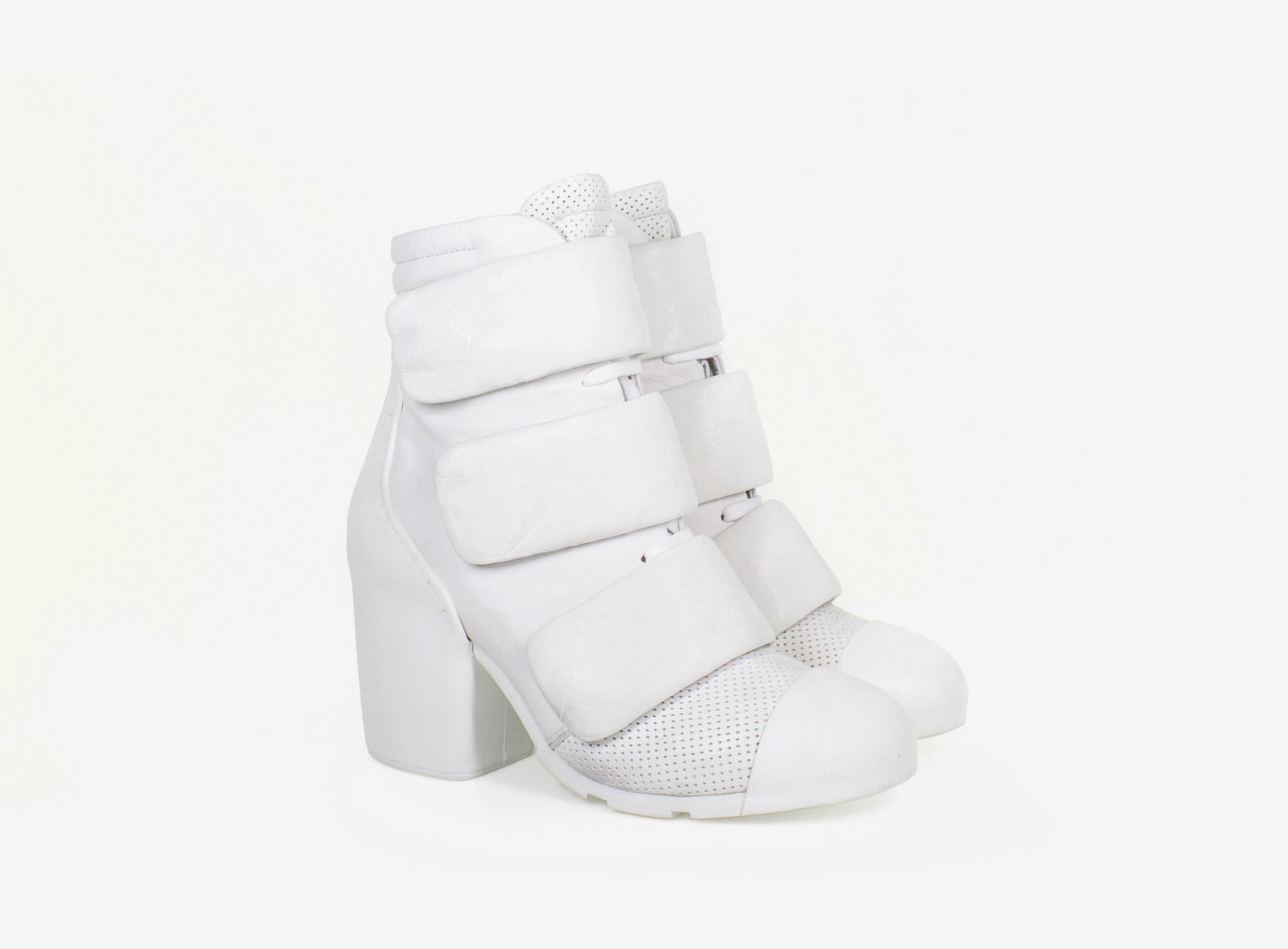 white boots with velcro straps