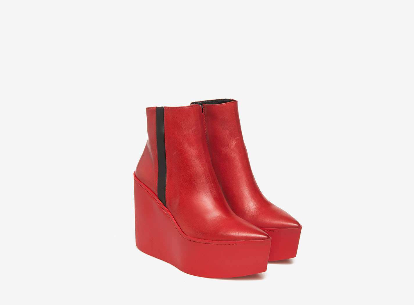 Red Chunky Wedge Ankle Boots