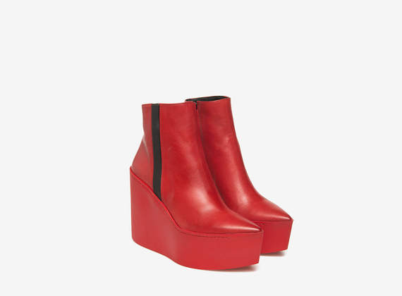 Red chunky wedge ankle boots