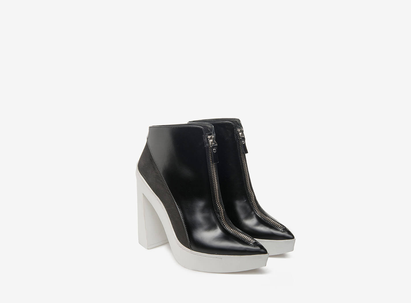 black rubber heeled ankle boots