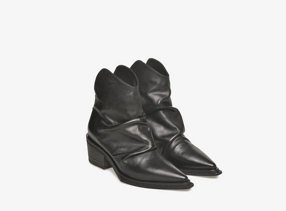 Texan boots of pleated leather - Black