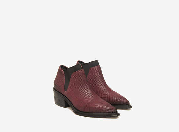 Printed ankle boots of flexible leather - Burgundy