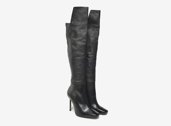 Over the knee boots with metal heels - Black