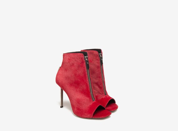 Red pony leather ankle boots