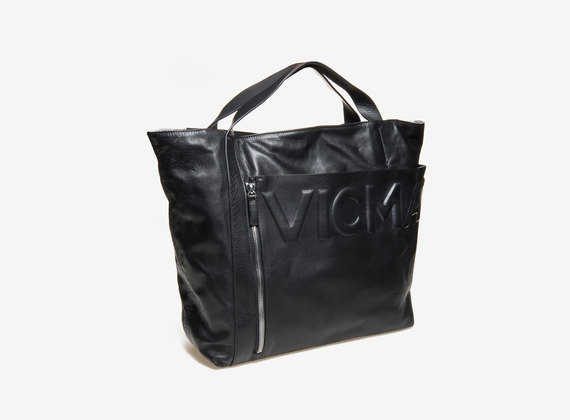 Shopper with maxi pocket and logo - Black