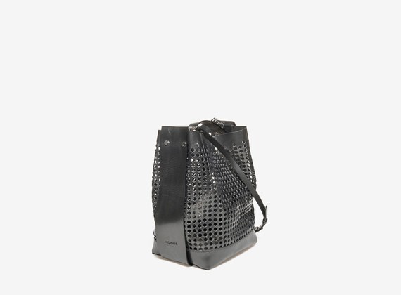 Laminated perforated leather satchel - Laminated Grey