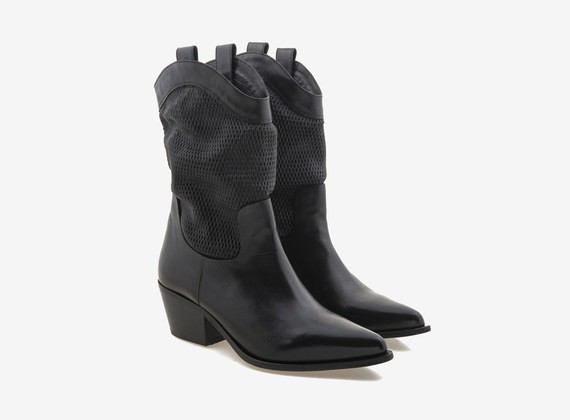 Mesh effect leather Texan boot - Black