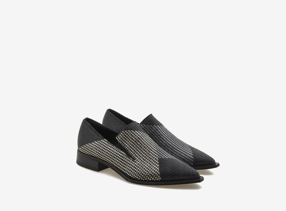 Chaussures à blocs de couleur en cuir tressé - Noir / Argent