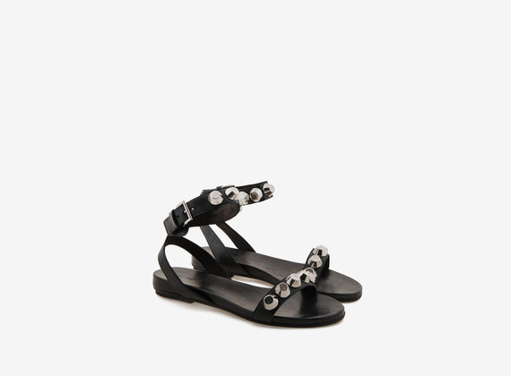 Sandal with fastening and maxi studs - Black