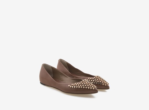 Ballerina cuoio con borchie color rame - Marrone