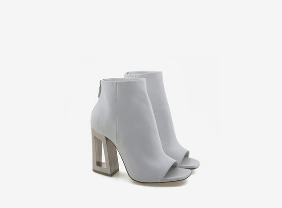 Steel effect white peeptoe ankle boot - White