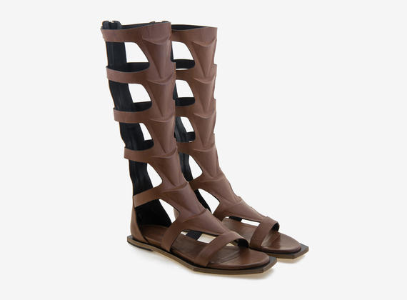 Gladiator sandal with 3D motifs and geometrical sole - Cognac