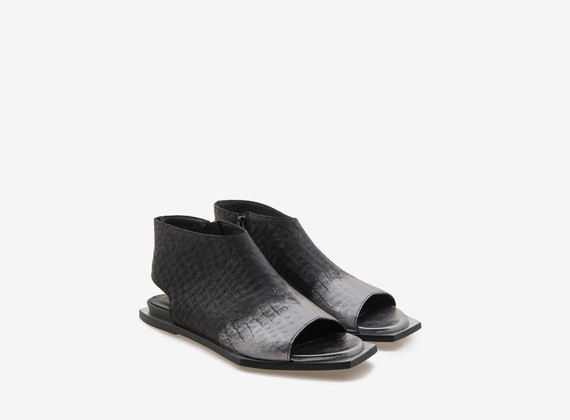 Sandal in tapped leather and metallic veneer - Black / Laminated Silver