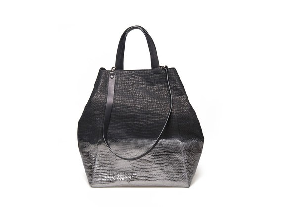 Shopping bag con spalmatura metallica - Nero / Argento