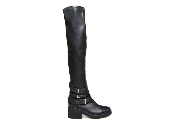 Elasticated boot with multiple buckles and a rubber sole - Black