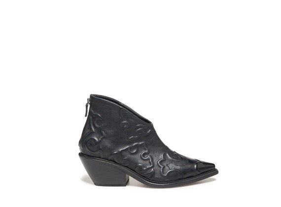 Texan boots with under leather embroidery - Black