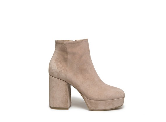 Powder suede ankle boot with platform