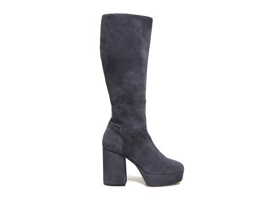 Blue suede boots with platform