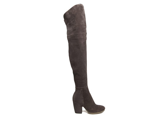 Over knee boot with shell-shaped heel and crepe sole