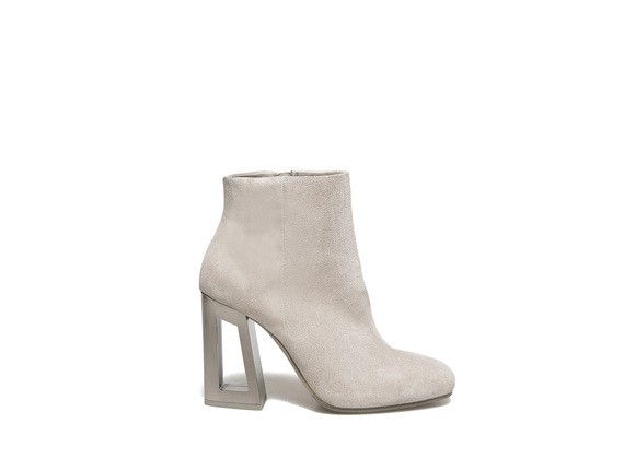 Suede ankle boot with metallic perforated heel - Ivory