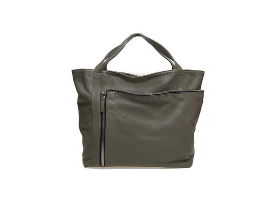 Shopping bag verde militare con maxi zip