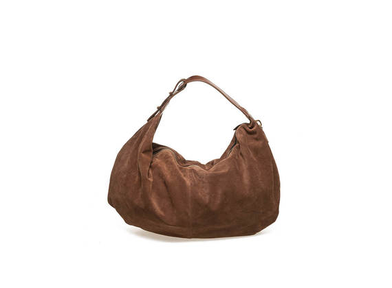 Suede bag with cowhide handle - Brown