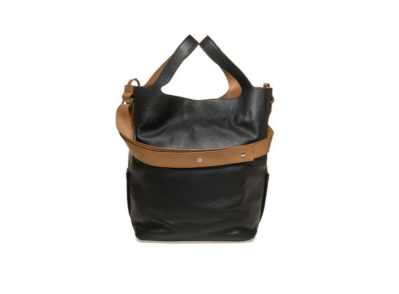Maxi bag with contrast shoulder strap - Black / Leather