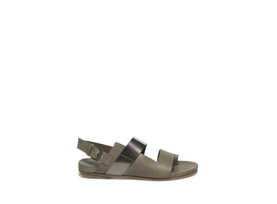 Hide-coloured sandal with metallic band - Military Green / Laminated