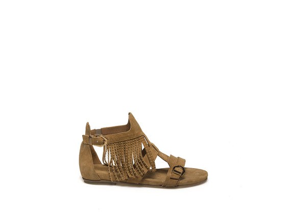 Sandal with micro-stud fringes - Brown