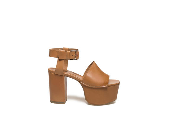 Sandales couleur cuir à grande plateforme - Marron Cuir