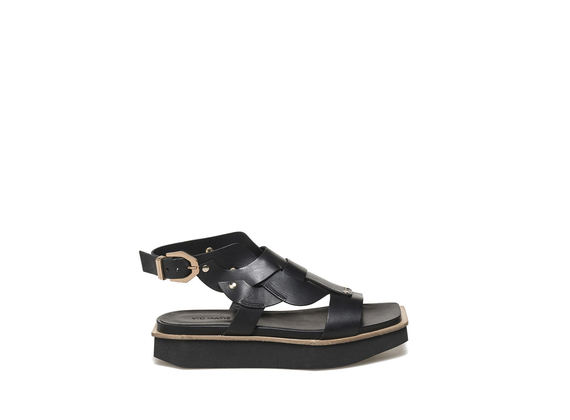 Braided sandal with micro flatform - Black