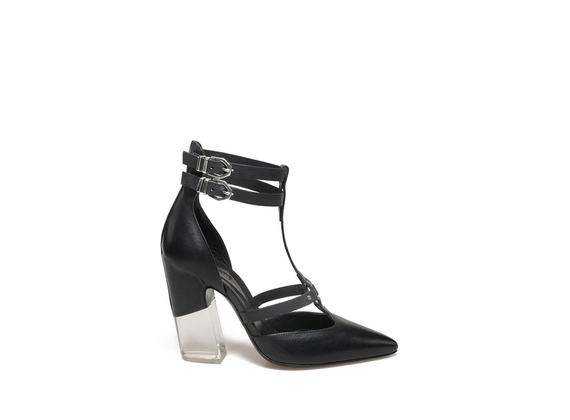 Décolleté con cinturini e tacco plexi - Nero
